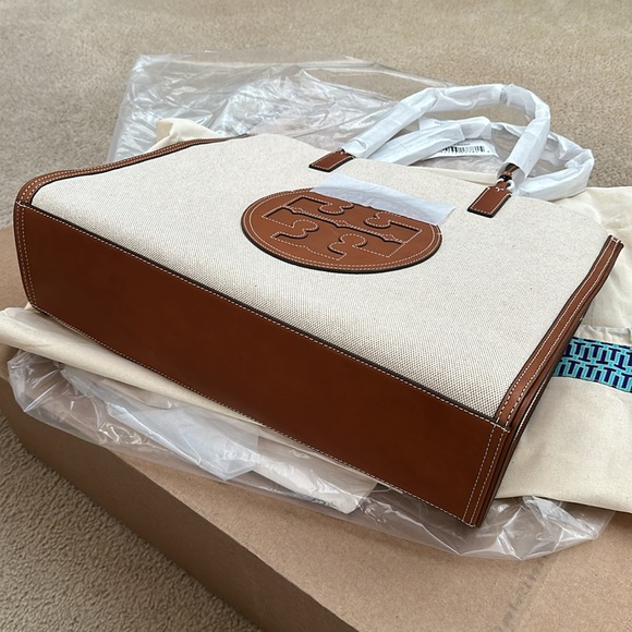 Brand new Tory Burch Ella canvas tote bag in natural / classic cuoio (NWT)-SOLD - Picture 2 of 5